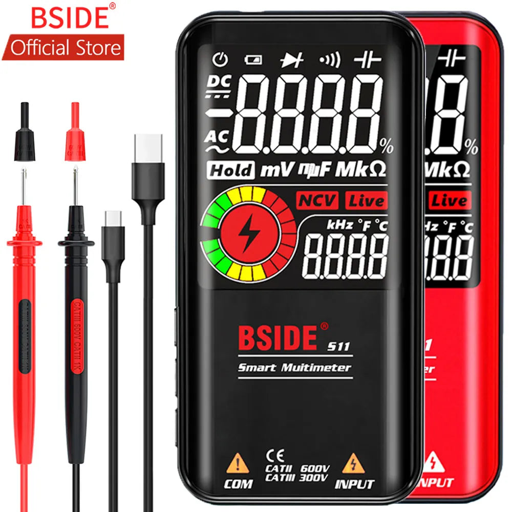 BSIDE – testeur de tension LCD 3.5 ", multimètre intelligent numérique, Bargrap analogique couleur, 9999 points DMM avec batterie Li-ion Rechargeable